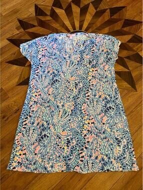 Lily Pulitzer Duval 100% linen Tic Tac Tile print short cap sleeve M